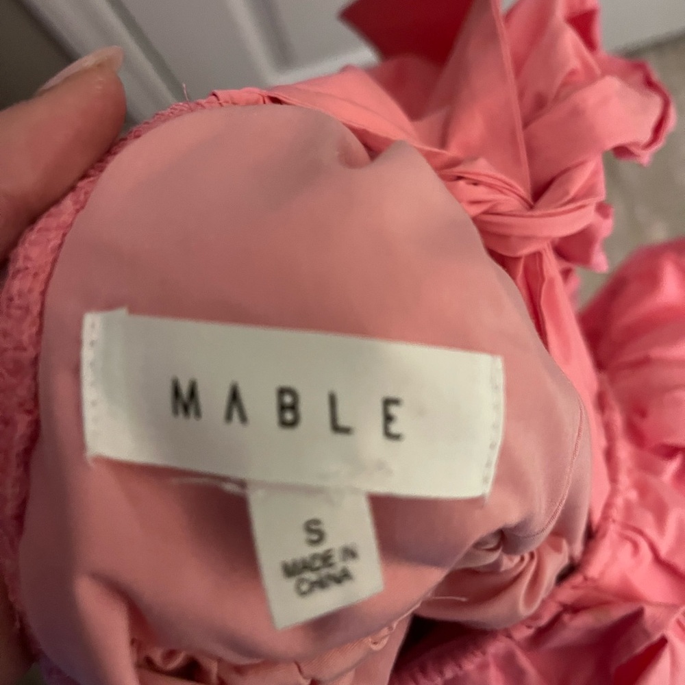 Marble Pink High-Low Ruffled Sundress With Puff Sleeves View 3